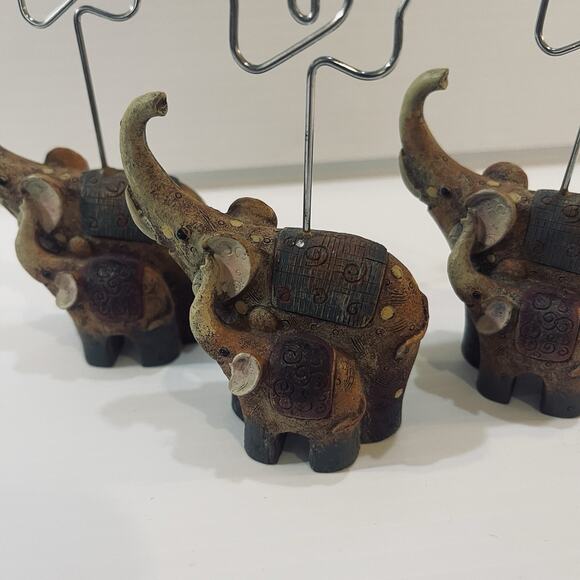 Elephant Photo Holder Set Of 3 Mom With Baby Trunks Up Figurine - Picture 9 of 13